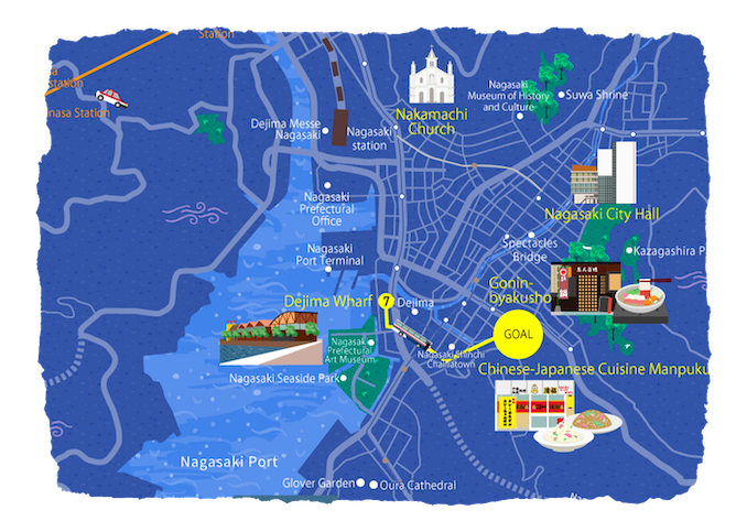 Dejima Wharf & Seaside Park→Chinese-Japanese Cuisine Manpuku route
