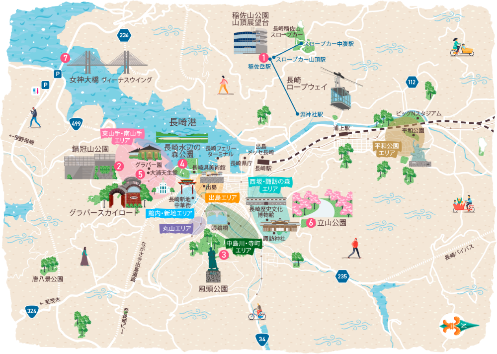 長崎を代表する自然夜景スポットのマップ